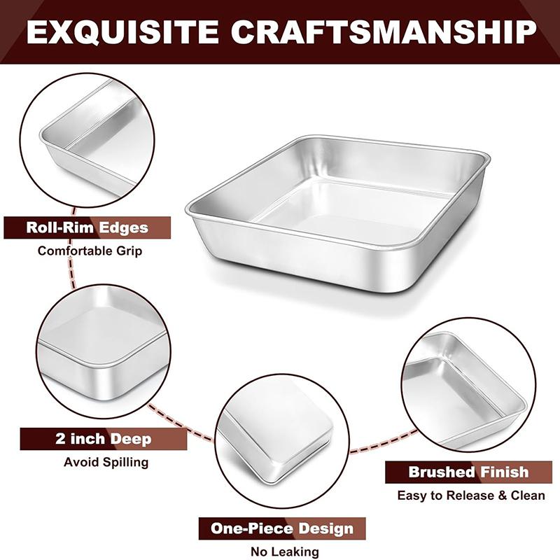 Square Cake Pan, 304 Stainless Steel Baking Pan for Lasagna Brownies, Bakeware for Oven Cooking, Bread Pie Mold