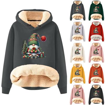 Kadın Modası Kapşonlu Dolgulu Kalınlaştırılmış Sıcak Noel Baskılı Bol Kazak Sweatshirt