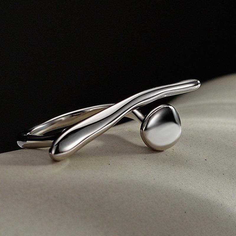 Korean Minimalist Geometric Adjustable Ring – Irregular Open Band for Index Finger