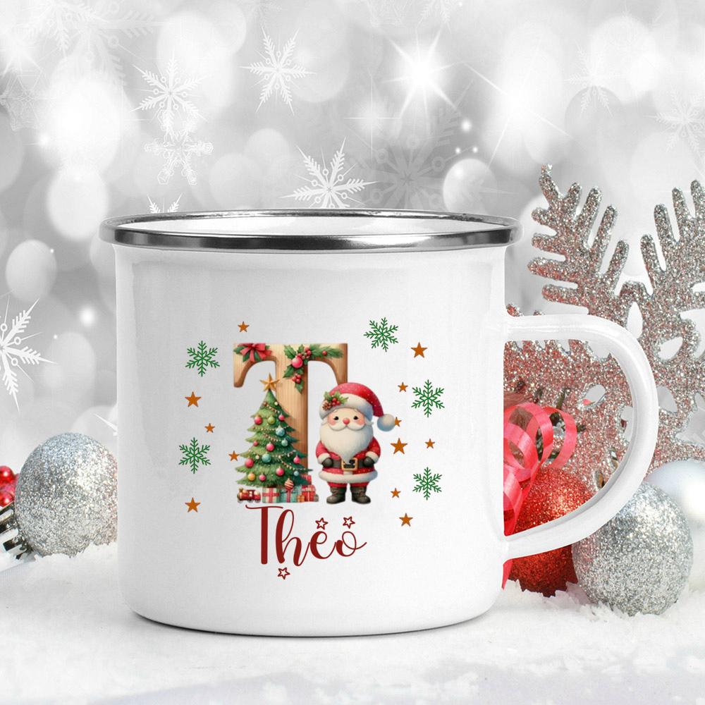 Personalisierte Weihnachten mit Namen Tasse Heiße Schokolade Schokoladen Tasse Getränke Saft Tasse Weihnachtsdekor weiße Emaille Tassen Weihnachten Geschenk