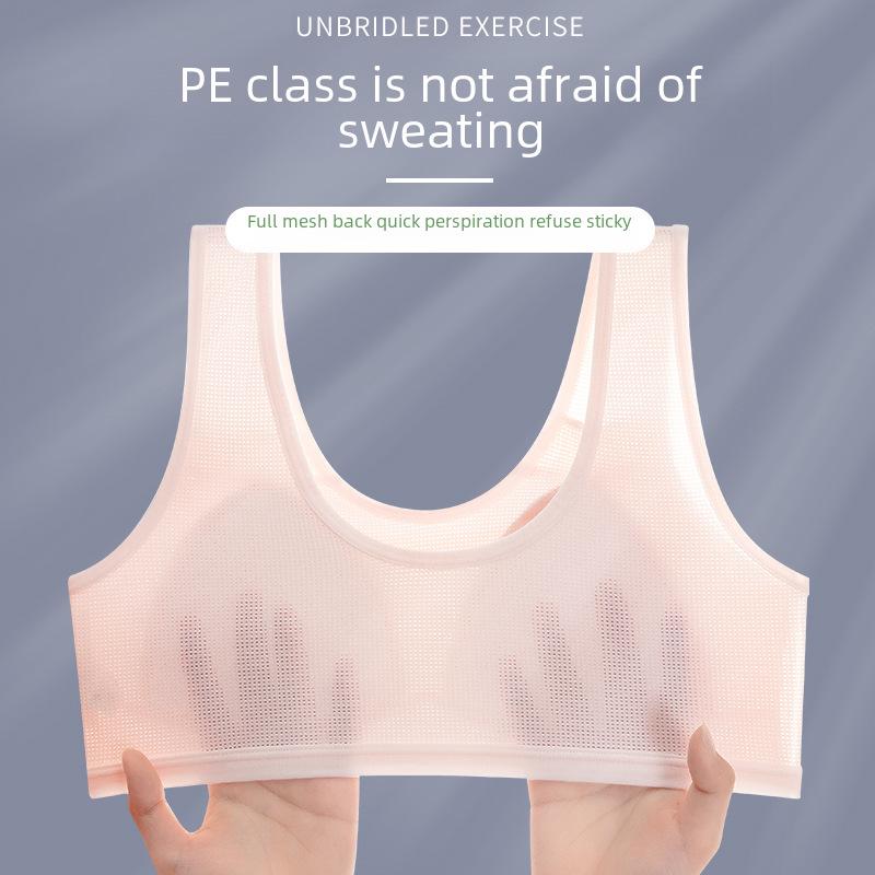 Girls' Pure Cotton Mesh Bra with Fixed Pads