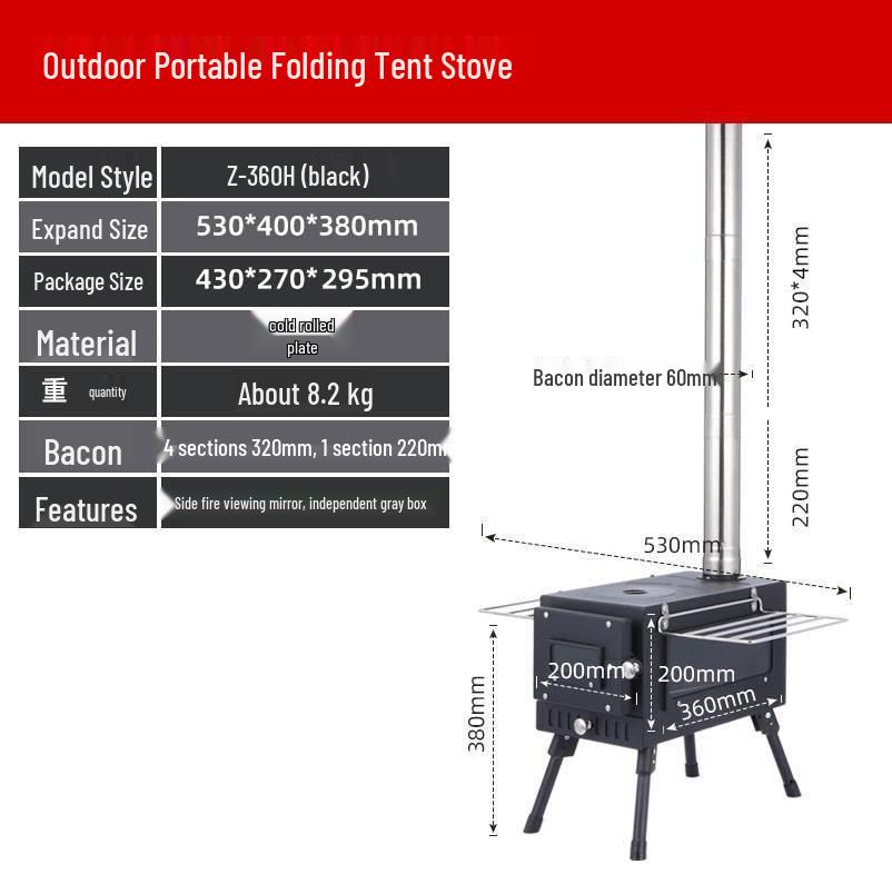 Portable Outdoor Cassette Stove: Camping Heater, Firewood Stove, Barbecue Grill, Chimney Oven, Stainless Steel.