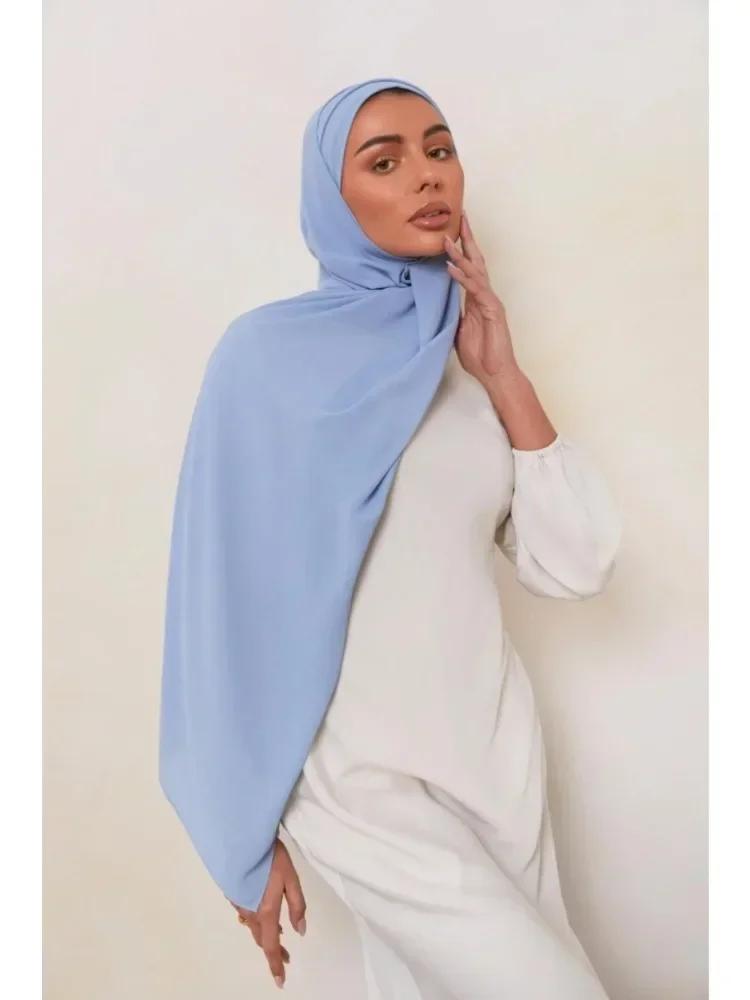 High Quality Satin Chiffon Hijab Scarf Shawls Drape Long Scarf Women'S Pleated Scarf Big Size Turbans For Women Krepp Hijabs