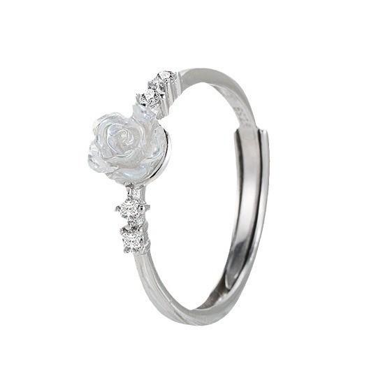Korean 925 Sterling Silver Vintage Cinnabar Crystal Rose Flower Finger Rings For Women Money 925 Wedding Party Jewelry Gift
