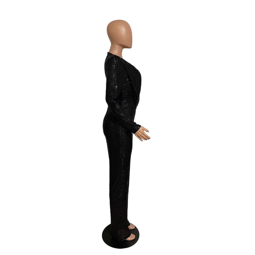 Jesień 1153: Europejski & Amerykański Kombinezon z cekinami i głębokim dekoltem V dla Kobiet