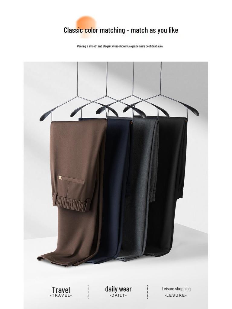 Woodpecker Men's Elastic Waist Wool Trousers - Loose Wide-Leg Casual Pants for Spring & Autumn
