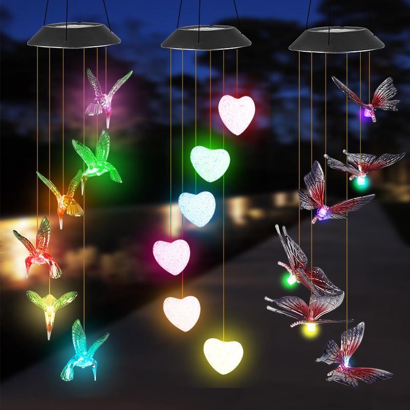 Neues LED Solar Windspiel Licht Bunt Verlaufs Kolibri Schmetterling Kugel Hof Weihnachtsgeschenk Außendekoration