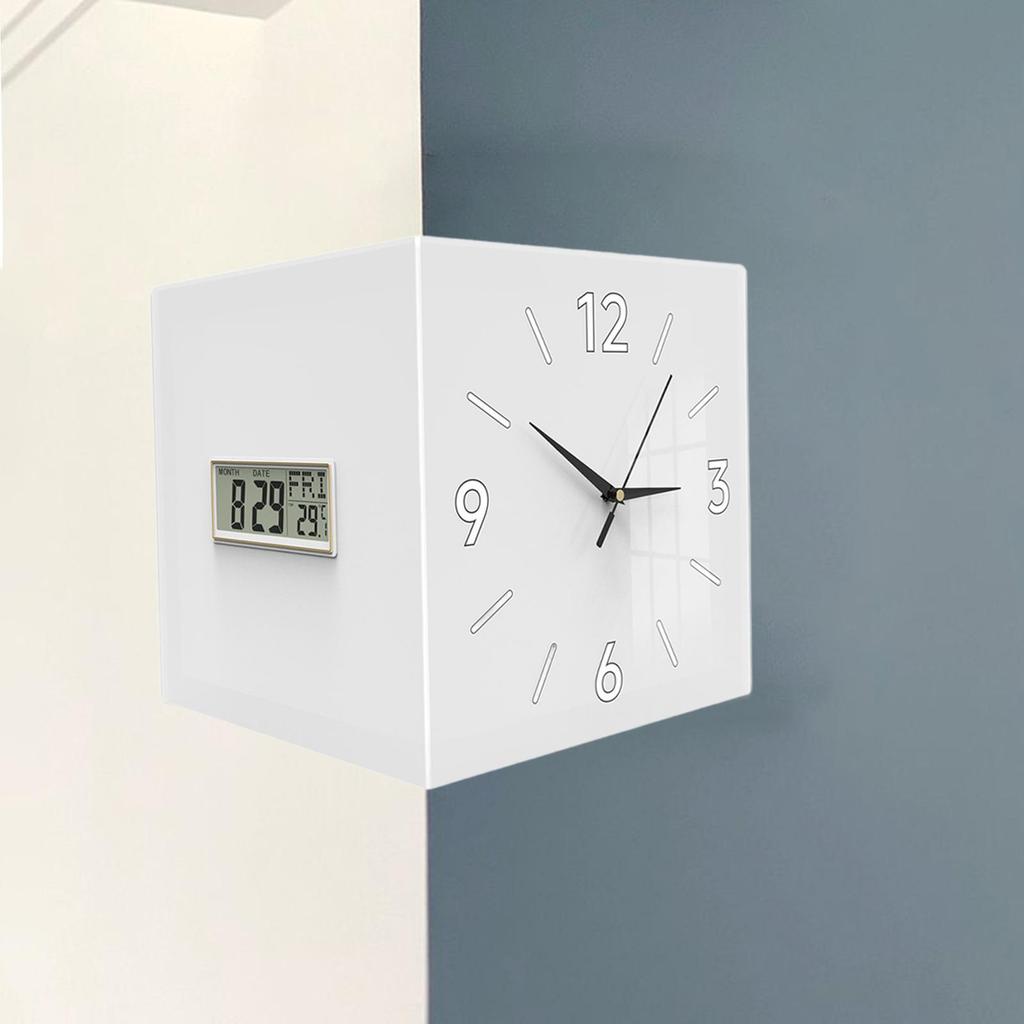 Corner Wall Clock Modern, Temperature Display, Month Date Week Display, Decorative Clock for Living Room Dining Room Home Decor