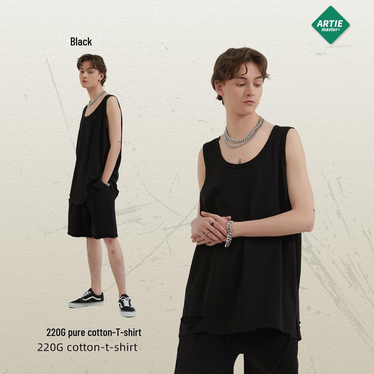 

ARTIE Чоловіча вулична мода | Жилет спортивний вільного крою з однотонної тканини з ефектом прання