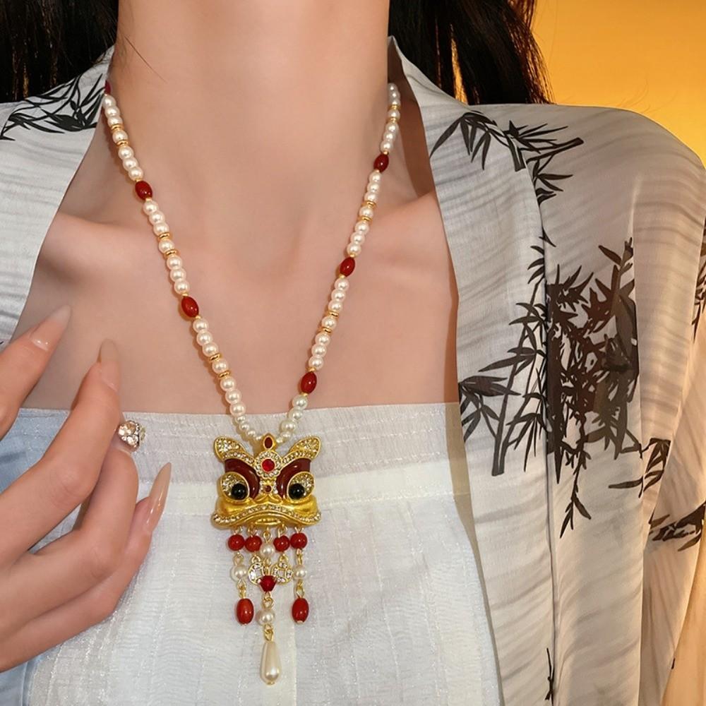 Leichter Luxus Löwentanz Ohrringe Halskette China-Chic Stil Löwentanz Ohrringe Geburtstagsgeschenk