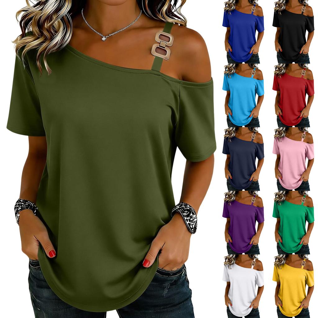 Women's Fashion Casual Print Sexy Off-the-shoulder Short Sleeve T-shirt Top