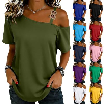 Women's Fashion Casual Print Sexy Off-the-shoulder Short Sleeve T-shirt Top