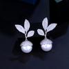 Needle Light Luxury Elegant Temperament High-End Pearl Earrings Slightly Inlaid Zircon Leaf Pearl Earrings