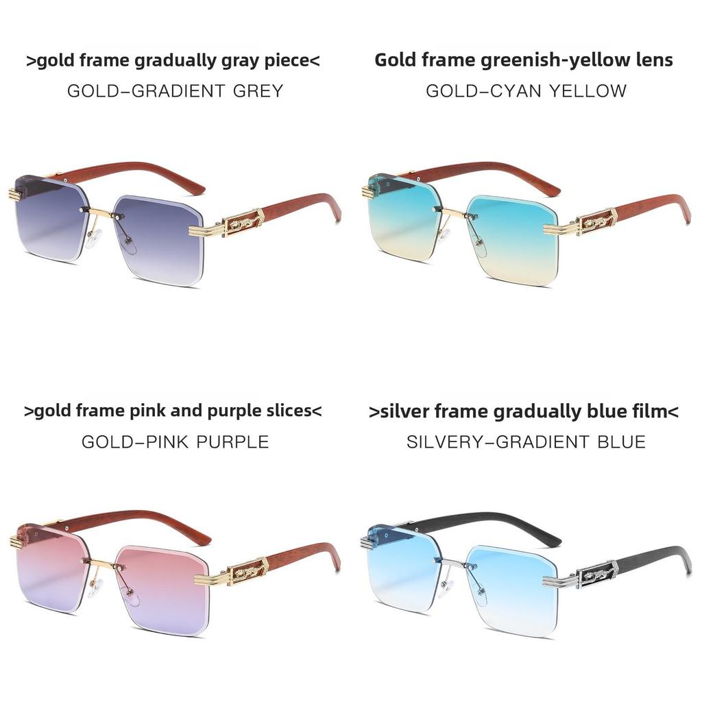 Leopard Theme Minimalist Metal Frame Square Sunglasses With Gray Lenses For Travel And Parties