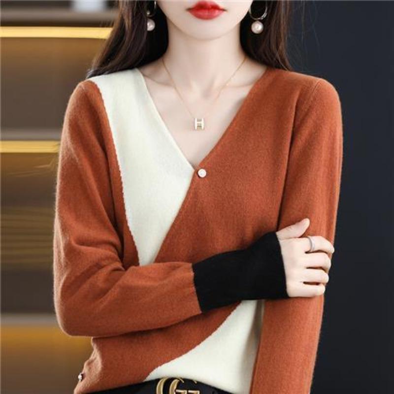

New collar diagonal buckle casual versatile sweater autumn new loose and thin versatile bottoming shirt women XXL