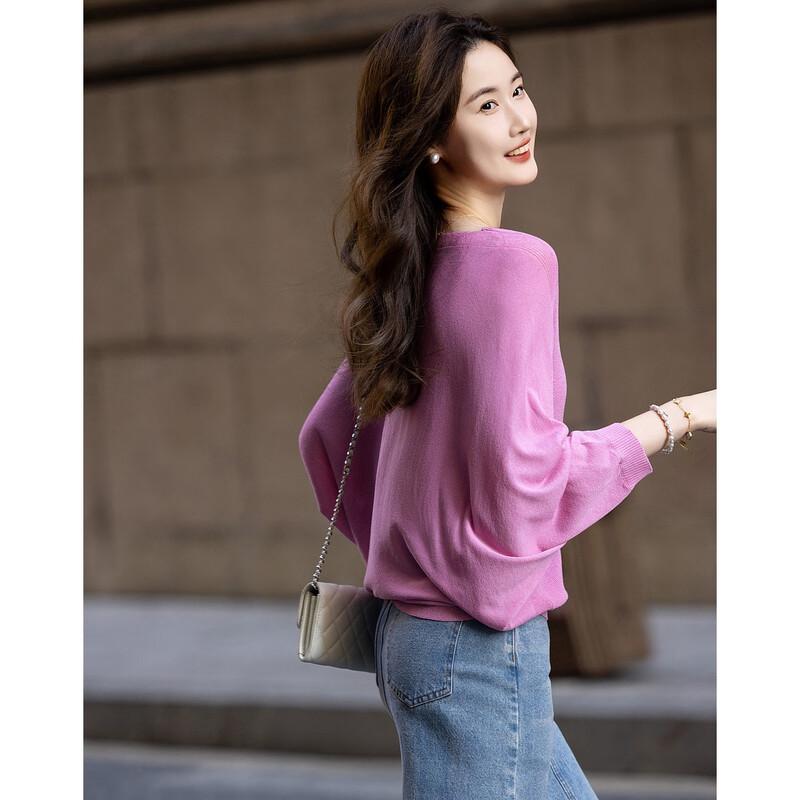 Demana Women s Shimmering Ice Silk Batwing V-Neck Knit Top S