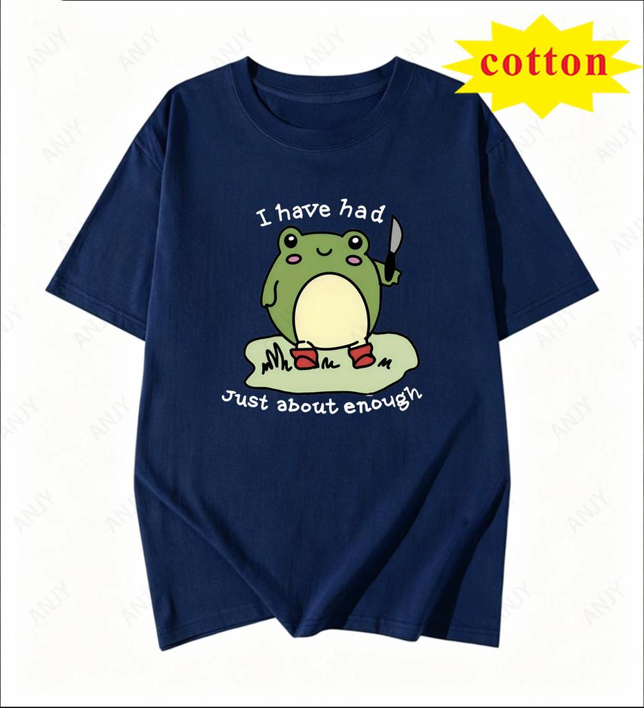 American Cartoon Tattered Frog Print Tshirt With Quirky Emotional Style Casual Short Sleeved Summer Top