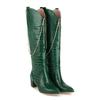 Women's high-heeled boots sexy European and American style crocodile pattern thick heel pointed large size medium boots
