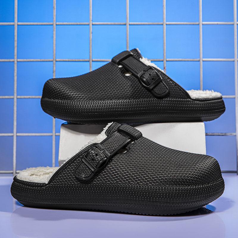 Мужские хлопковые мопы зимние бархатные утолщенные водонепроницаемые мужские туфли удобные и теплые с закрытым носком домашние мужские туфли пушистые тапочки ленивые туфли 3637 чёрный 2947₽