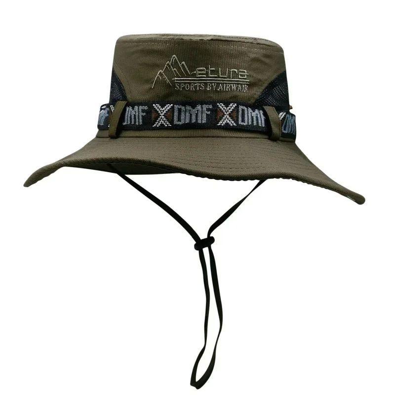 Summer Men Women Breathable Bucket Hat Outdoor UV Protection Wide Brim Panama Hat for Safari Hunting Hiking Mesh Fisherman Caps