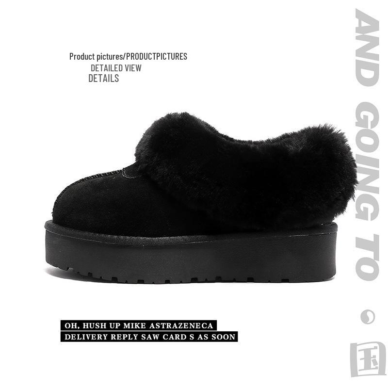 Women's Genuine Leather Thick-Soled Snow Boots, Non-Slip, Warm, with Plush Wool and Velvet Lining.