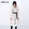 Jinyujie 2024 Winter Women's Long Goose Down Jacket with Waist Tie