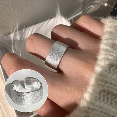Simple Silver Band Ring Adjustable Open Ring Minimalist Handmade Wide Band Ring Couple Jewelry