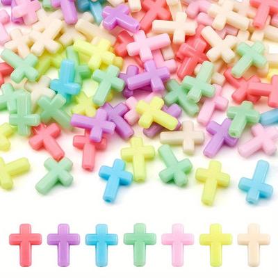 30/60/90pcs Opaque Acrylic Cross Beads Candy Colored Cross Loose Bead Pads, Used for DIY Necklace, Bracelet, and Jewelry Making