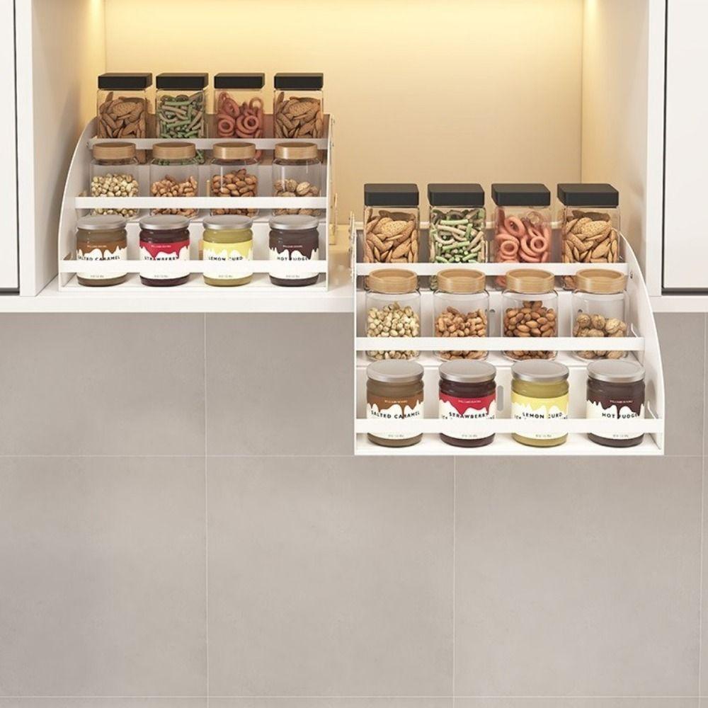 Anti Deformation 3-Tier Pull Down Spice Rack Retractable High Lift Pull Down Shelf for Top Cabinet