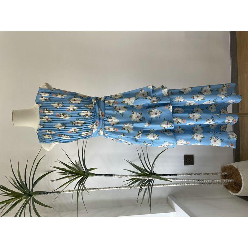 

2025 Summer New Stacked Atmosphere Gentle Blues Flowers Pleat Vest Dress Long dress Figure color L