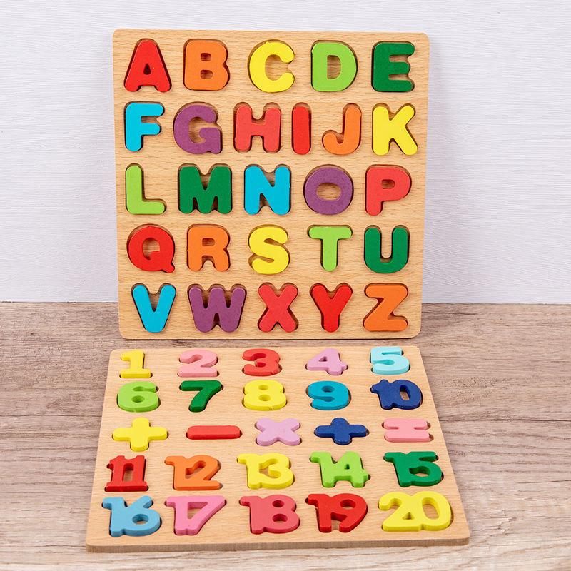 Drewniana Tablica Puzzle z Alfabetem Numer Drewniane Puzzle Zabawka Edukacyjna dla Maluchów Dzieci Zabawka do Nauki