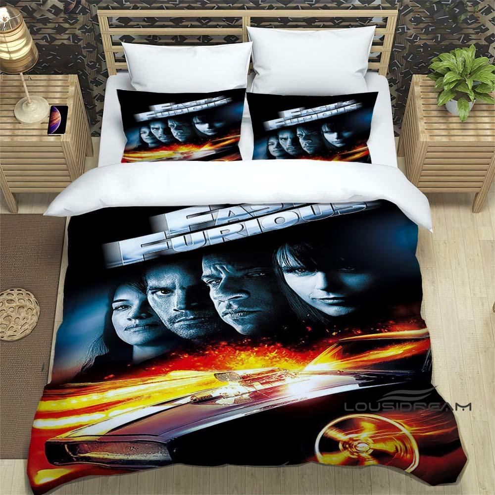 This Printed Bedding Set—featuring Duvet Covers and Pillowcases—is Inspired by the *Fast & Furious* Racing Action Film Franchise