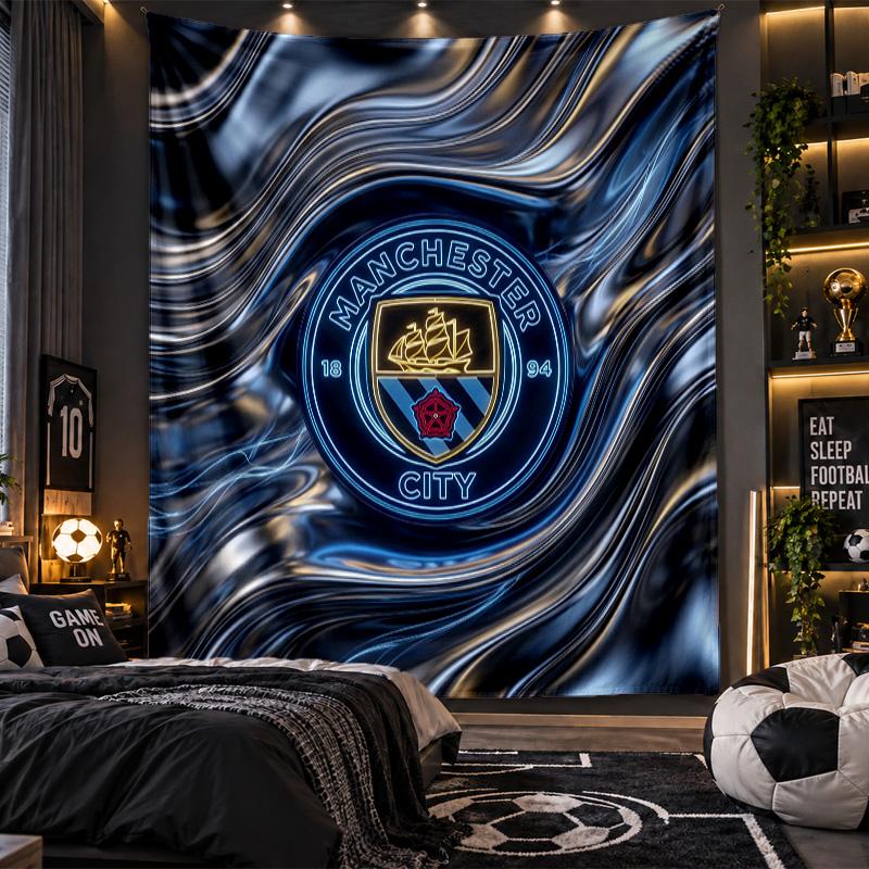 Arazzo da Appendere alla Parete Stampa Manchester City Tessuto per Soggiorno Camera da Letto Decorazione per la Casa