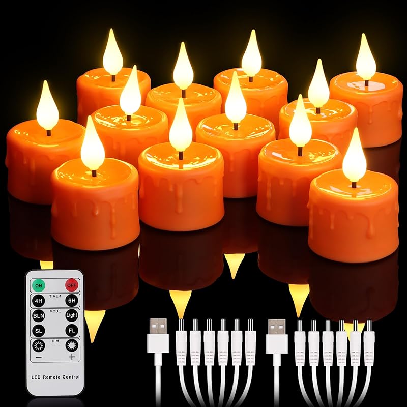 12PCS Rechargeable LED Tea Lights Candles with Remote, 3D Wick Flickering Flameless Votive Candles with 4/6H Timer, Warm White Electric Fake Candles