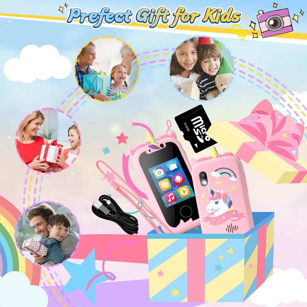 Telefon pentru copii Jucării educaționale Jucărie muzicală Unicorn Cameră selfie mobilă pentru bebeluși Cu capac din silicon Jucării pentru bebeluși Cadouri de aniversare