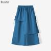 ZANZEA Womens Casual Elastic Waist Loose Layered Wide Leg Cropped Pants