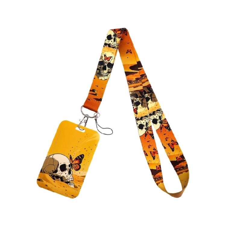 Lightweight Card Holder Lanyard Featuring Bold Crow Skull Graphics Practical Daily Carry Solution For Urban Lifestyle
