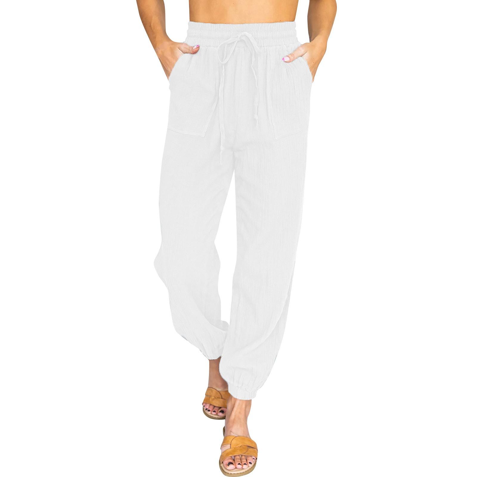 

Новые однотонные повседневные брюки, женские леггинсы с высокой талией и завязками на девять точек XL белый