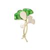 Bo Xin Yun Elegant Zircon Ginkgo Leaf Brooch with Freshwater Pearls and White Jade