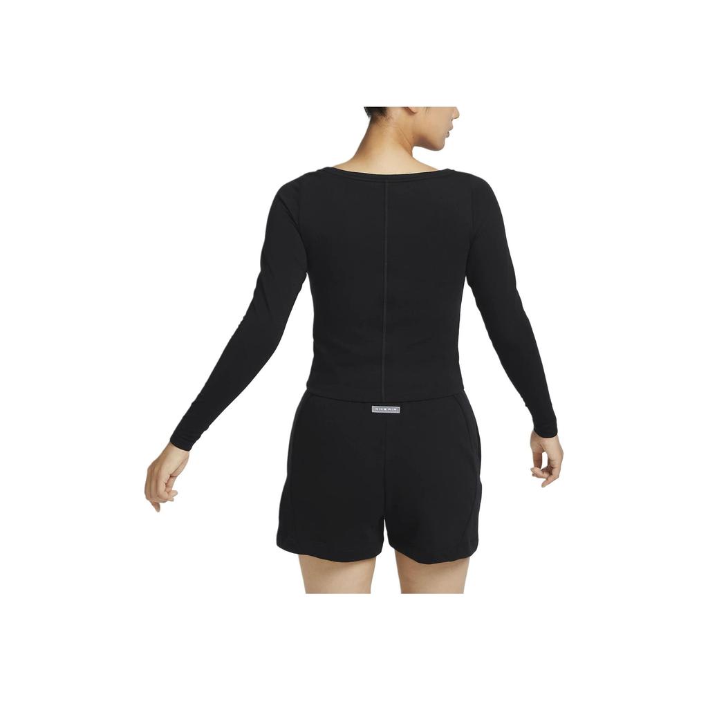 Nike Solid Color Round Neck Casual Crop Tight Long Sleeve T-Shirt Women Tops Black FN1912-010