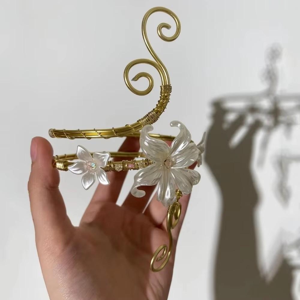 Gold Color Metal Floral Open Cuff Armlet Enamel Glaze Craft Spiral Arm Bracelet  Vacation Style