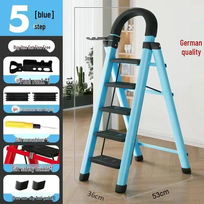 Multi-Functional Carbon Steel Folding A-Frame Telescopic Step Ladder for Indoor Use