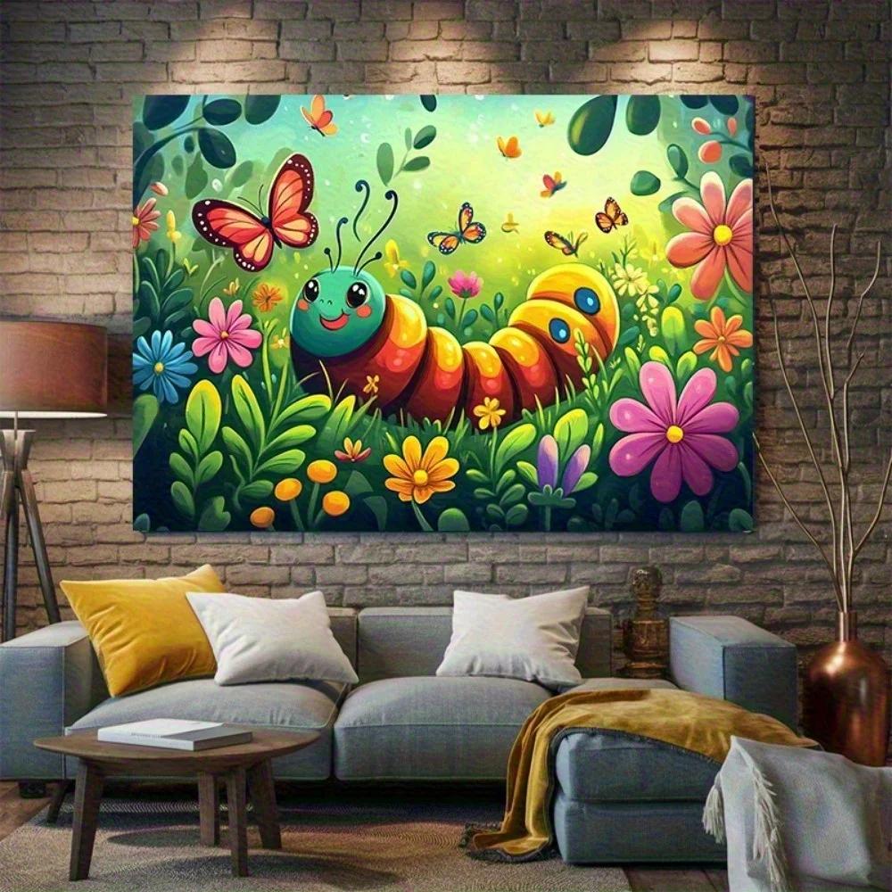 

caterpillar and butterfly grass tapestry living room bedroom office wall hanging polyester tapestry home party room decoration 74x94cm(29x37in)