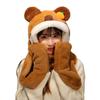 Cute Capybara Hat, Scarf and Gloves Three-in-one Capibala Guinea Pig Autumn and Winter Warm One-piece Three-piece Set