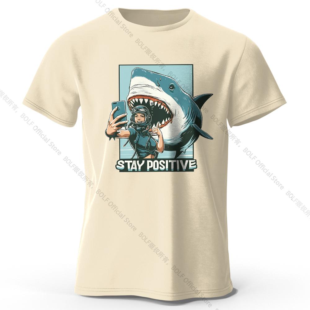 

Мужская футболка Stay Positive Shark Printed T-Shirt 100% хлопок Большие вдохновляющие графические футболки для женщин Летние топы 4XL
