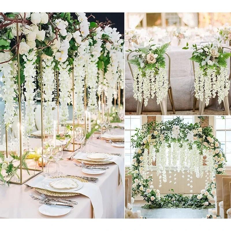 6PCS 110cm Artificial Wisteria Vine Garland Fake Ivy Flowers for Wedding Arch, Home Wall Decor Realistic Outdoor Hanging Plants