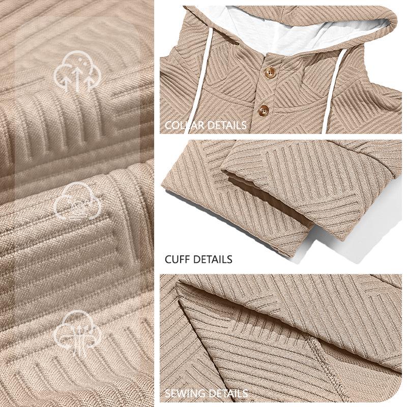 Men's Trendy Loose Hooded Jacquard Sweatshirt - Casual Long Sleeve Fashion Sportswear