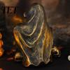 Spooky LED Ornament for Halloween Party Wizard Ghost Night Light with Embossed Skull Base, Resin Glowing Figurine, Environmentally Friendly