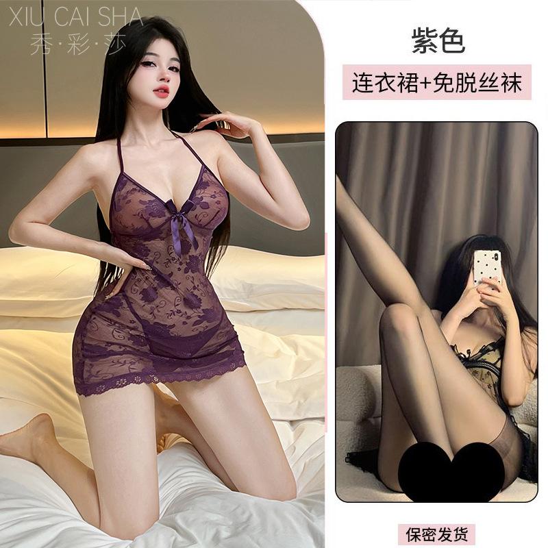 Sex lingerie red pure desire suspender nightdress sexy lace perspective temptation bed free pajamas small chest uniform