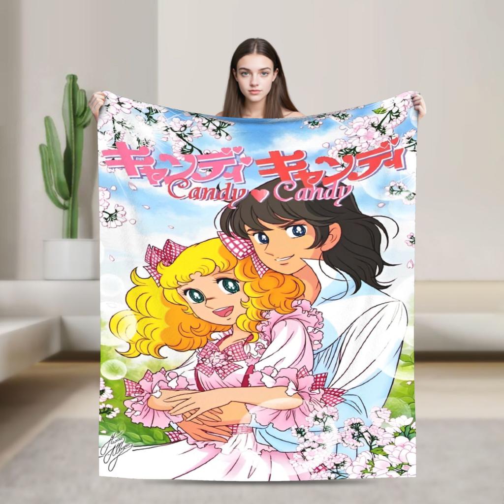 Candy Candy Cartoon Anime Blanket Flannel  Super Warm Throw Blanket for Outdoor Travel Bedspread